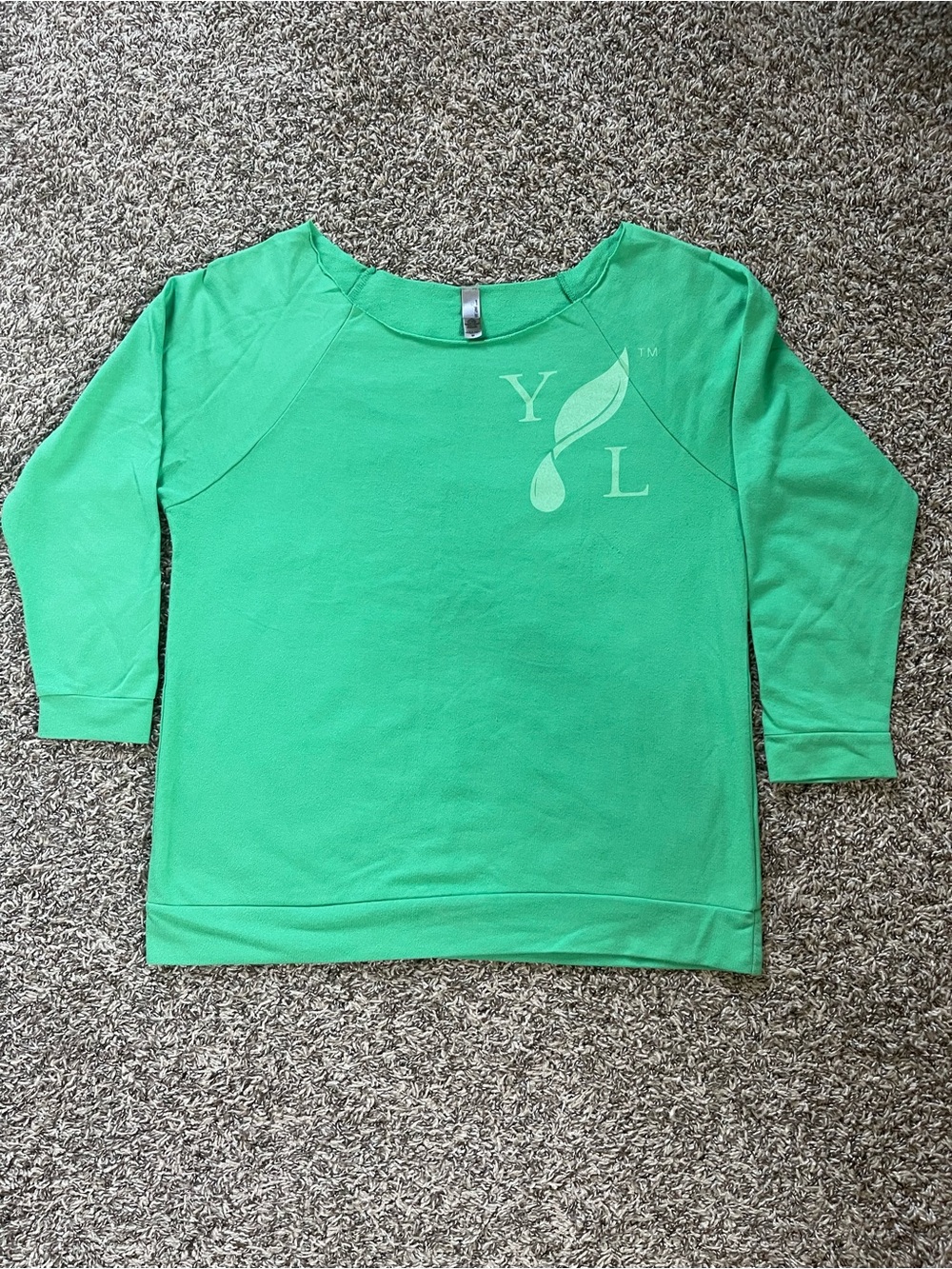 Young Living 3/4 sleeve crew top, boatneck with raw edge